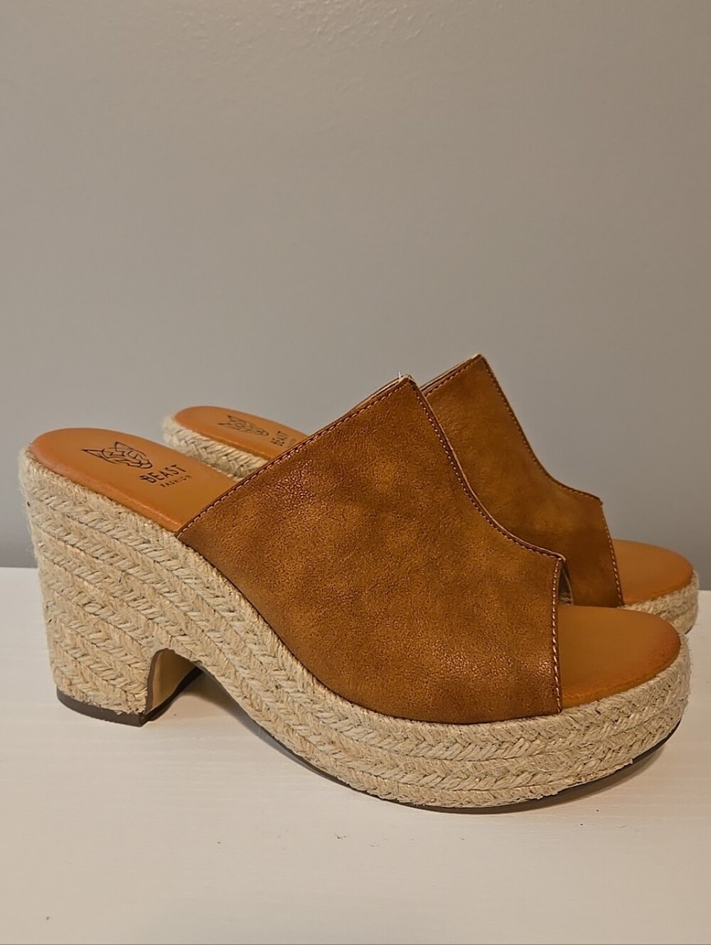 Beast Fashion Leather Top Wedge Slip On Heels Womens Size 10